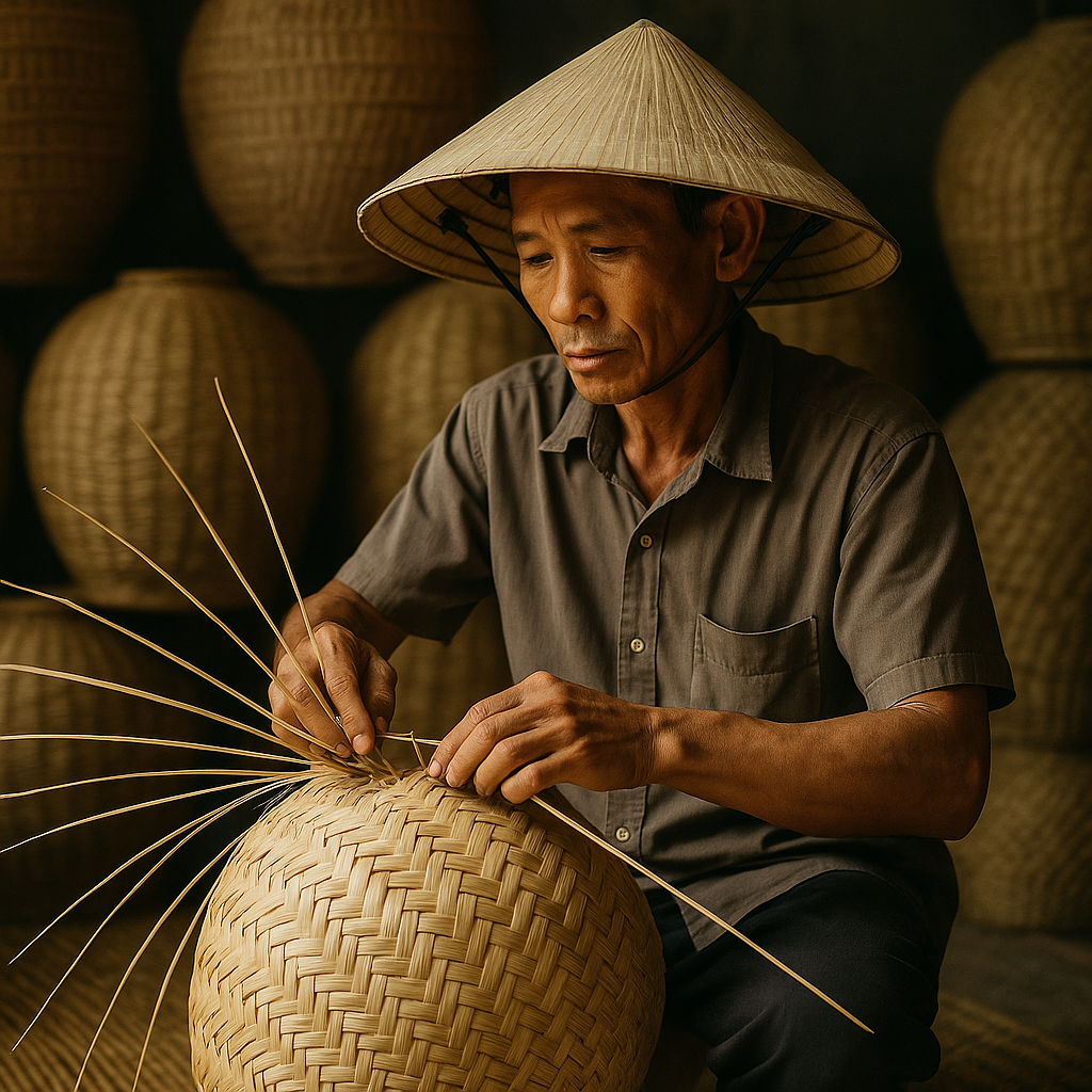 Nghệ nhân làm giỏ lá cọ